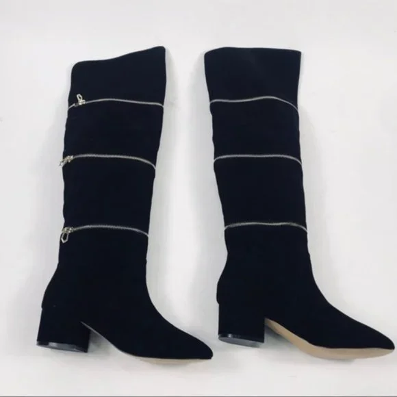 Botkier Black Suede Gold Zipper Over the Knee Boots Size 8 Brand New - Picture 3 of 8